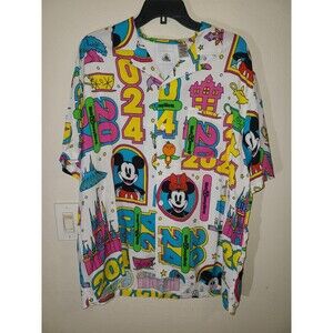 2024 Disney Parks 4 Parks Figment Mickey Icons White Camp Shirt XL